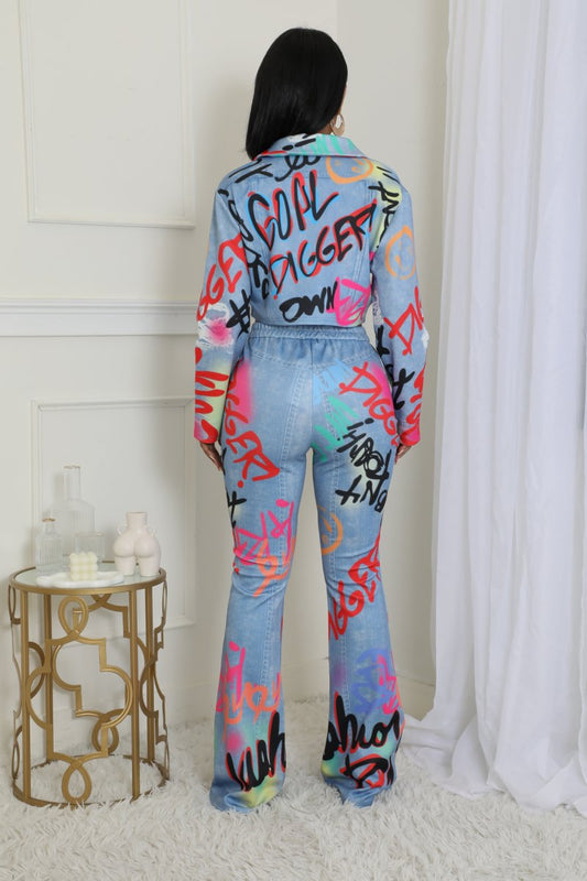 Two pieces graffiti denim