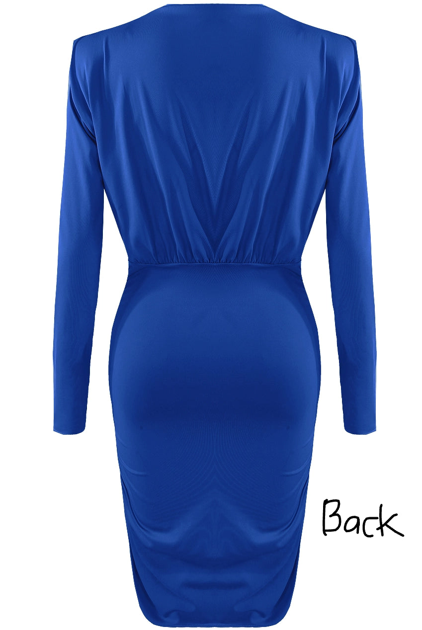 V Neck Ruched Side Midi Dress
