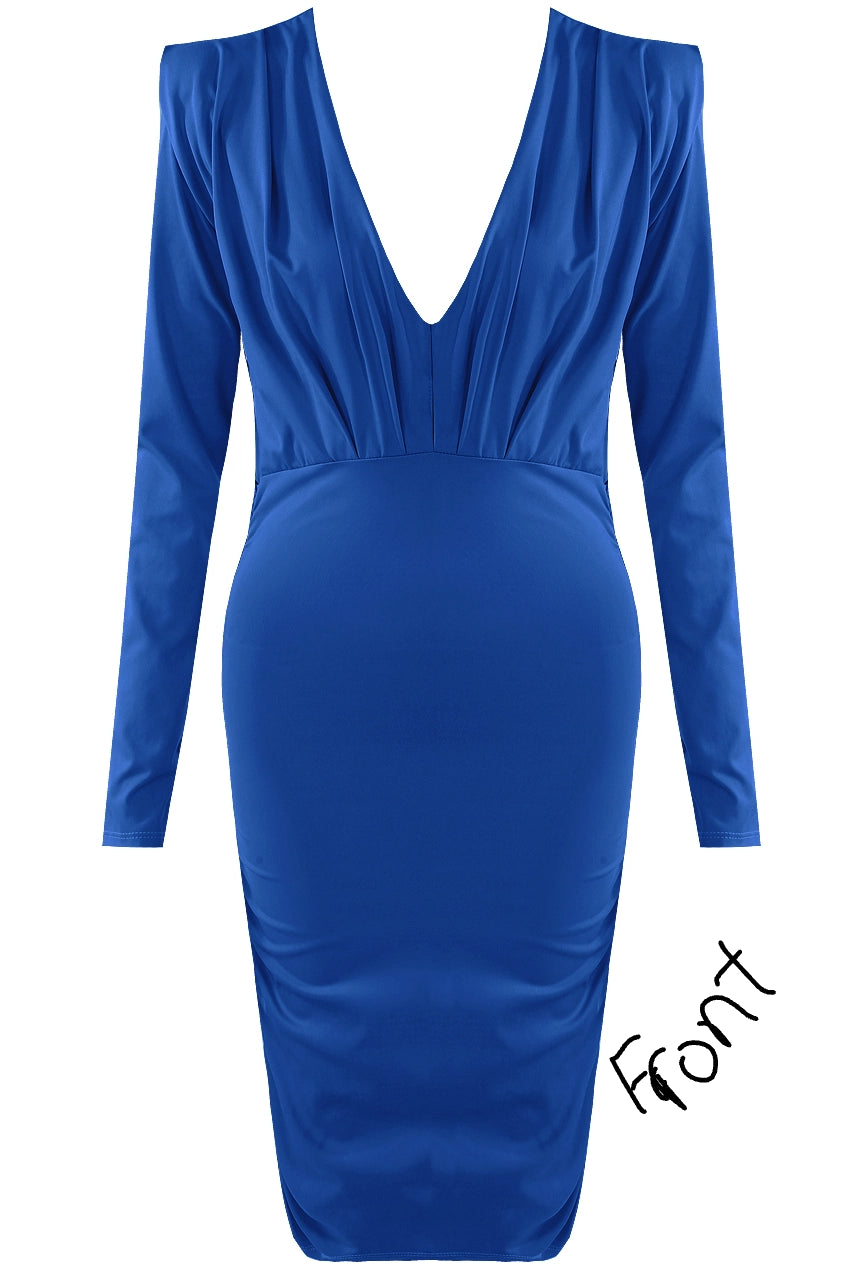 V Neck Ruched Side Midi Dress