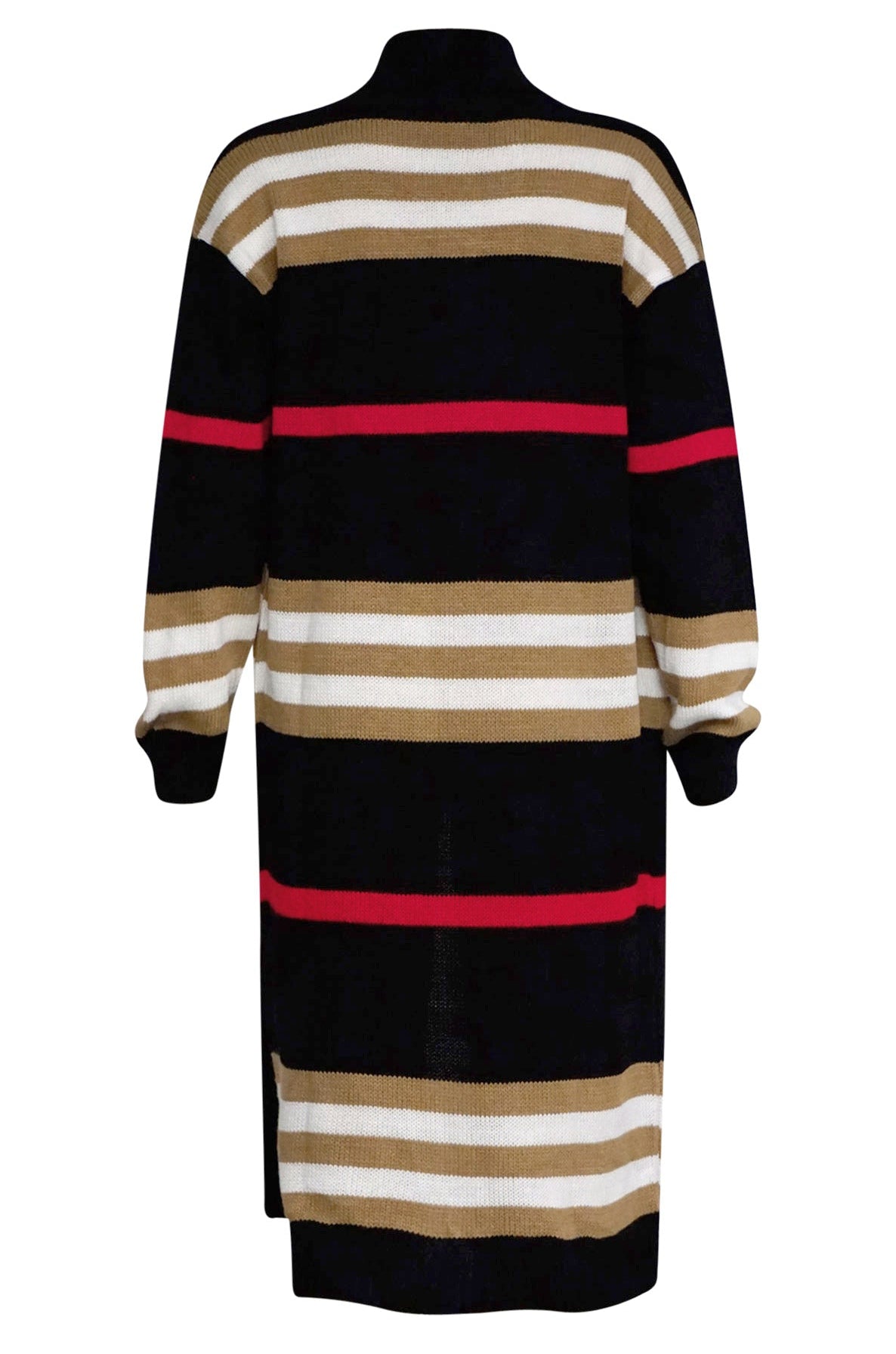 Striped long-line knitted cardigan