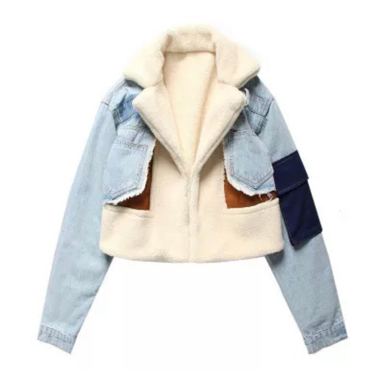 Winter denim jean fur jacket