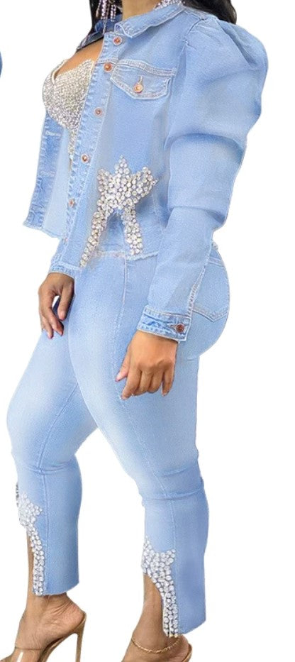 Jacket and jean denim set