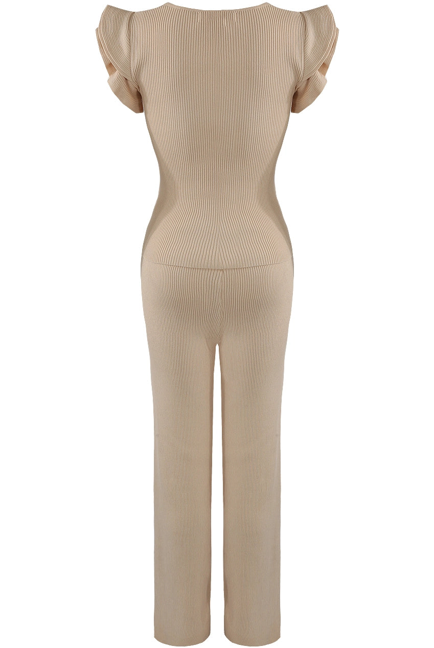 Cut Out Frill Ribbed Fine Knit Set