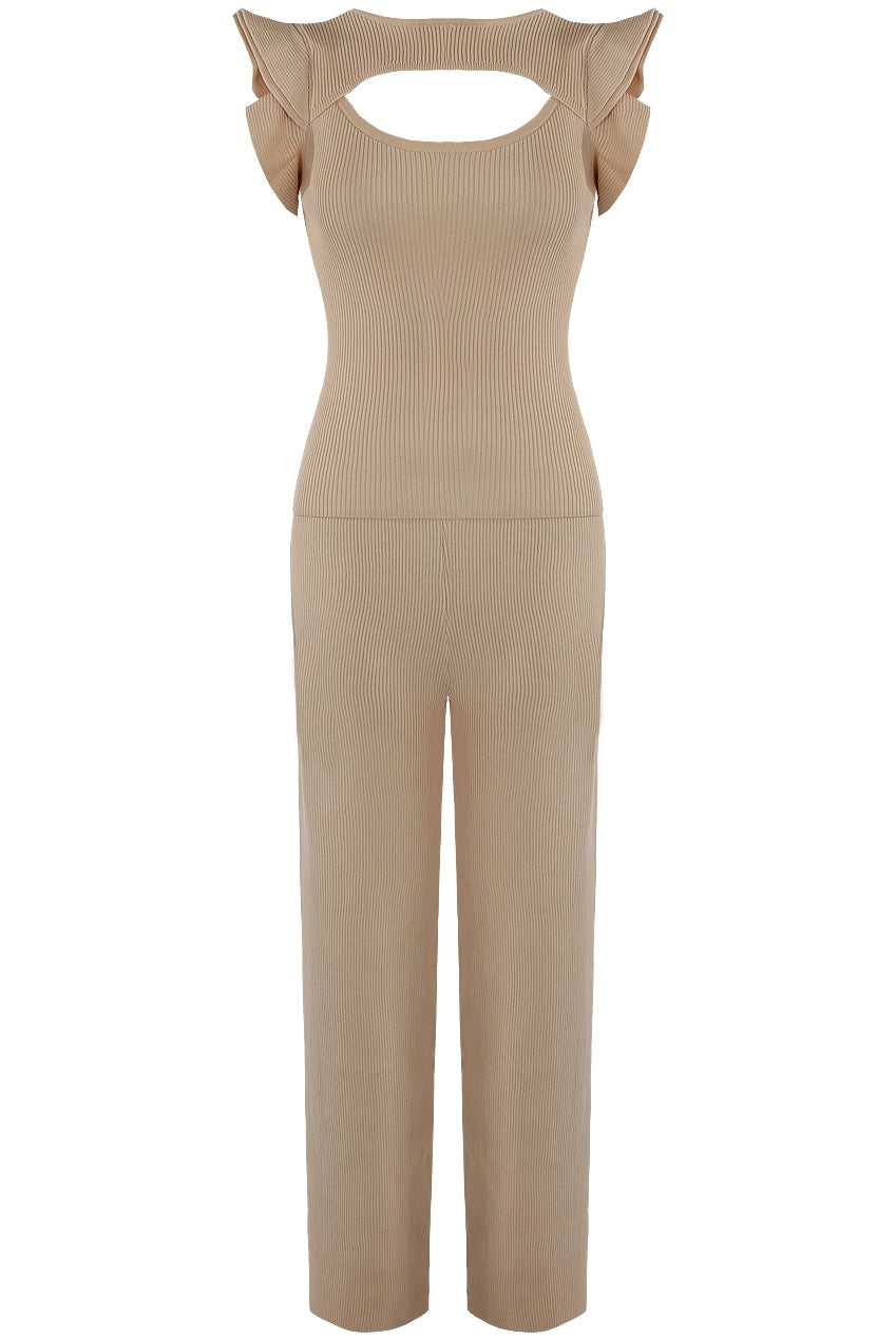 Cut Out Frill Ribbed Fine Knit Set