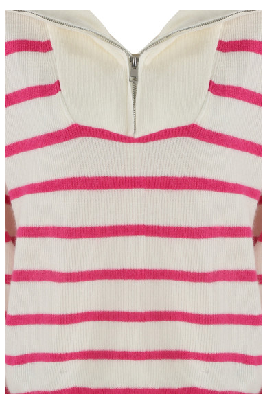 Striped Front Zip Up Knitted Jumper