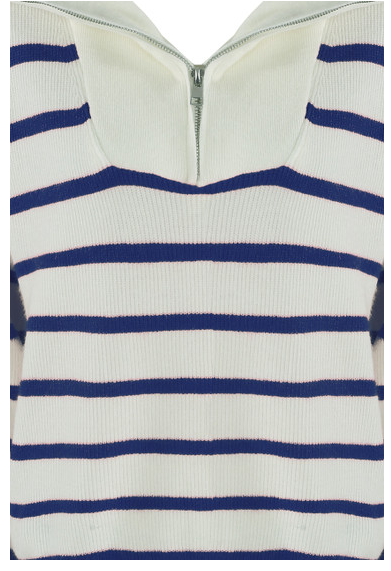 Striped Front Zip Up Knitted Jumper