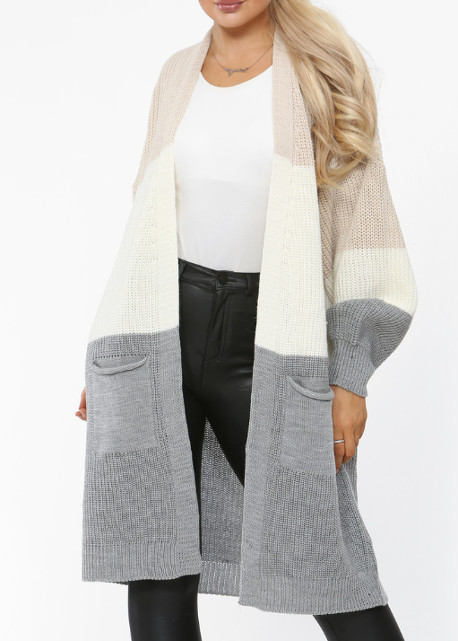 Oversized 3 Tone Open Long Cardigan