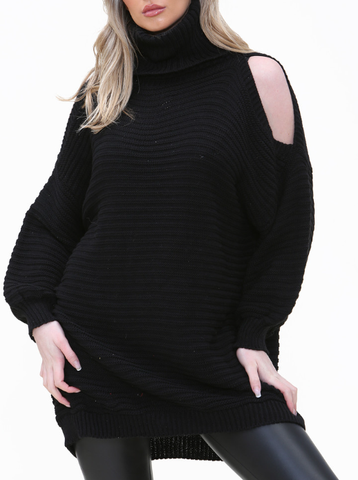 Cut shoulder roll neck jumper