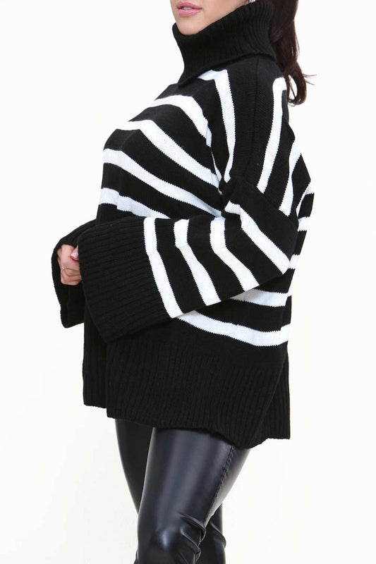 Roll Neck Stripe Knitted Jumper