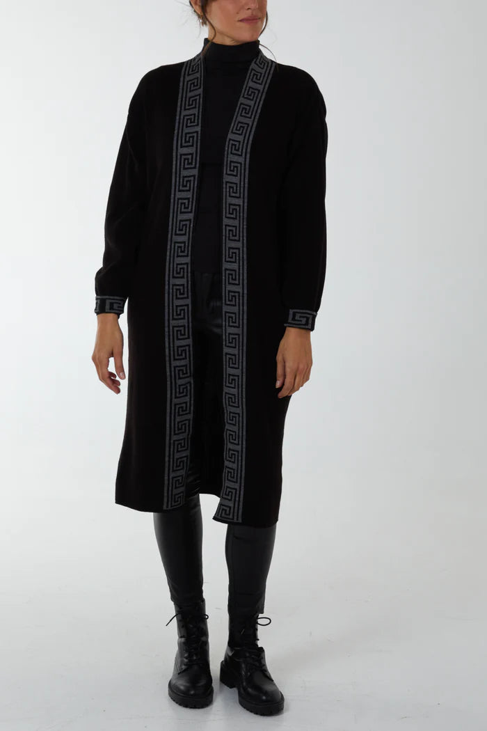 Geometric Trim Longline Cardigan