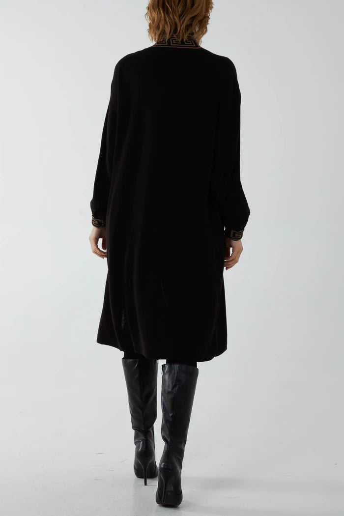 Geometric Trim Longline Cardigan