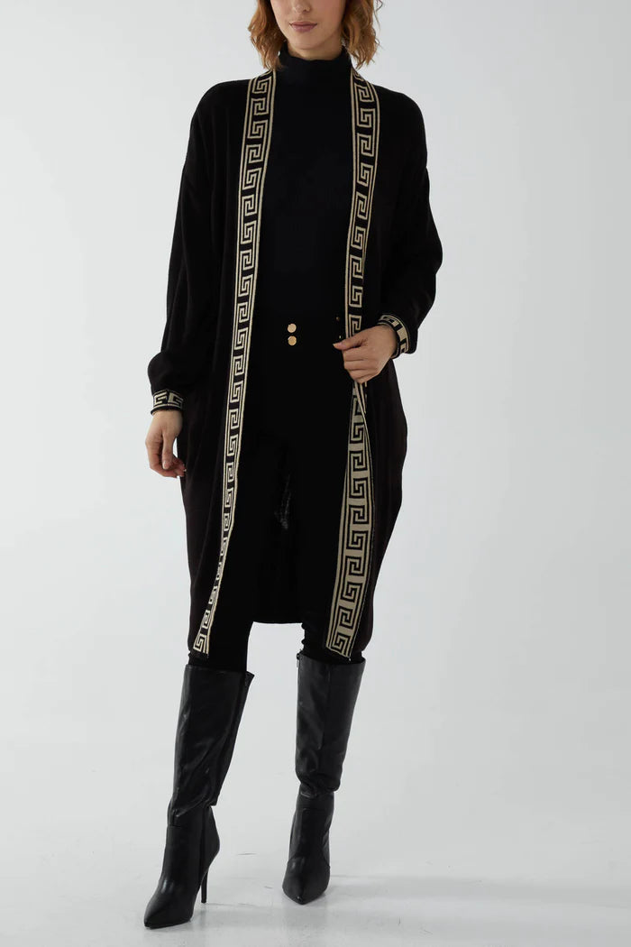 Geometric Trim Longline Cardigan