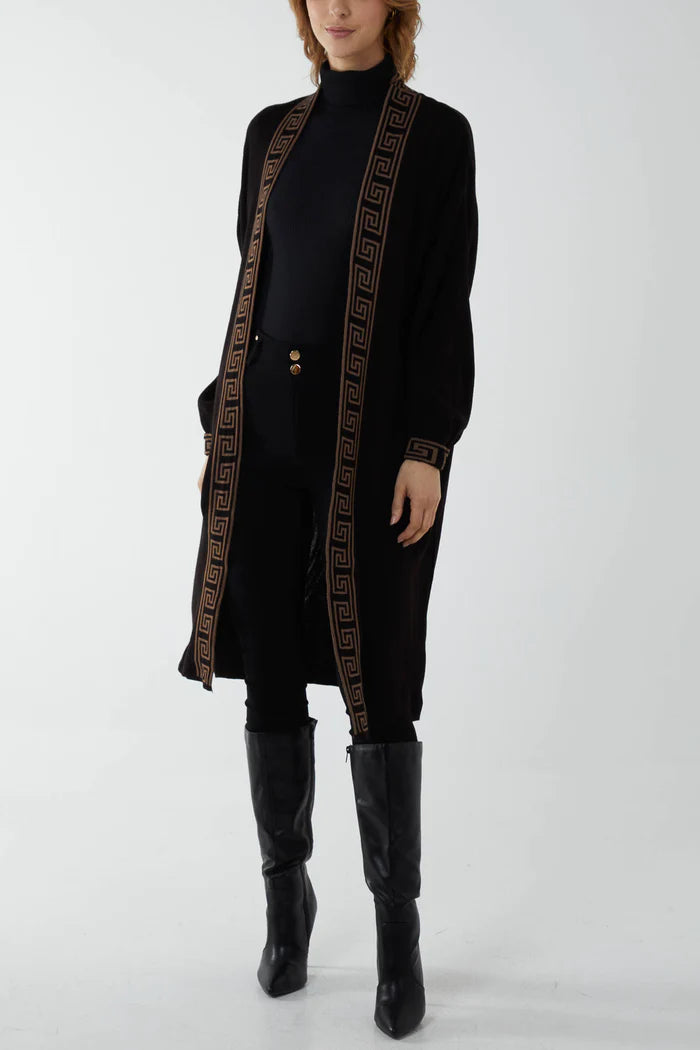 Geometric Trim Longline Cardigan