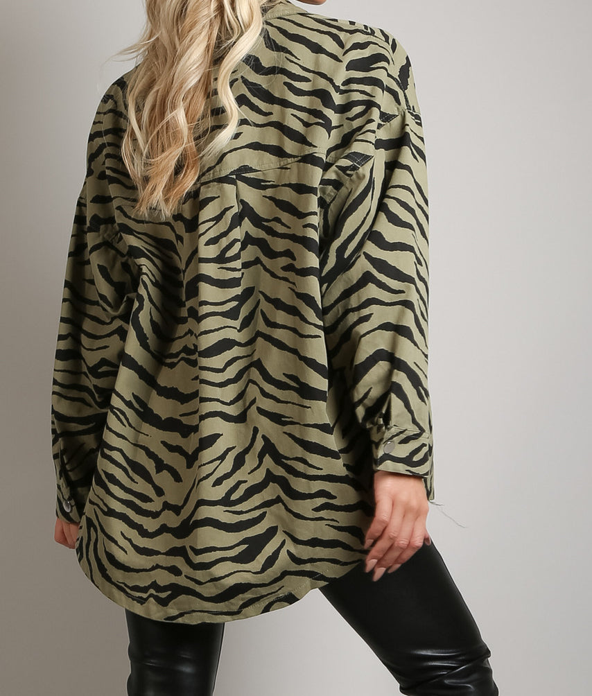 Zebra Print Denim Shacket