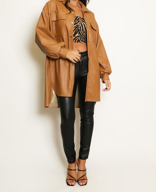 Faux Leather Overshirt