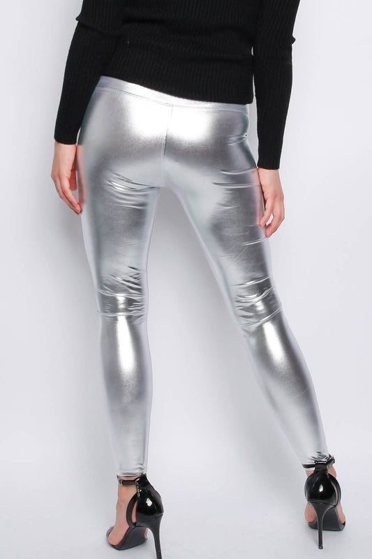 PU Wet Look Metallic Leggings