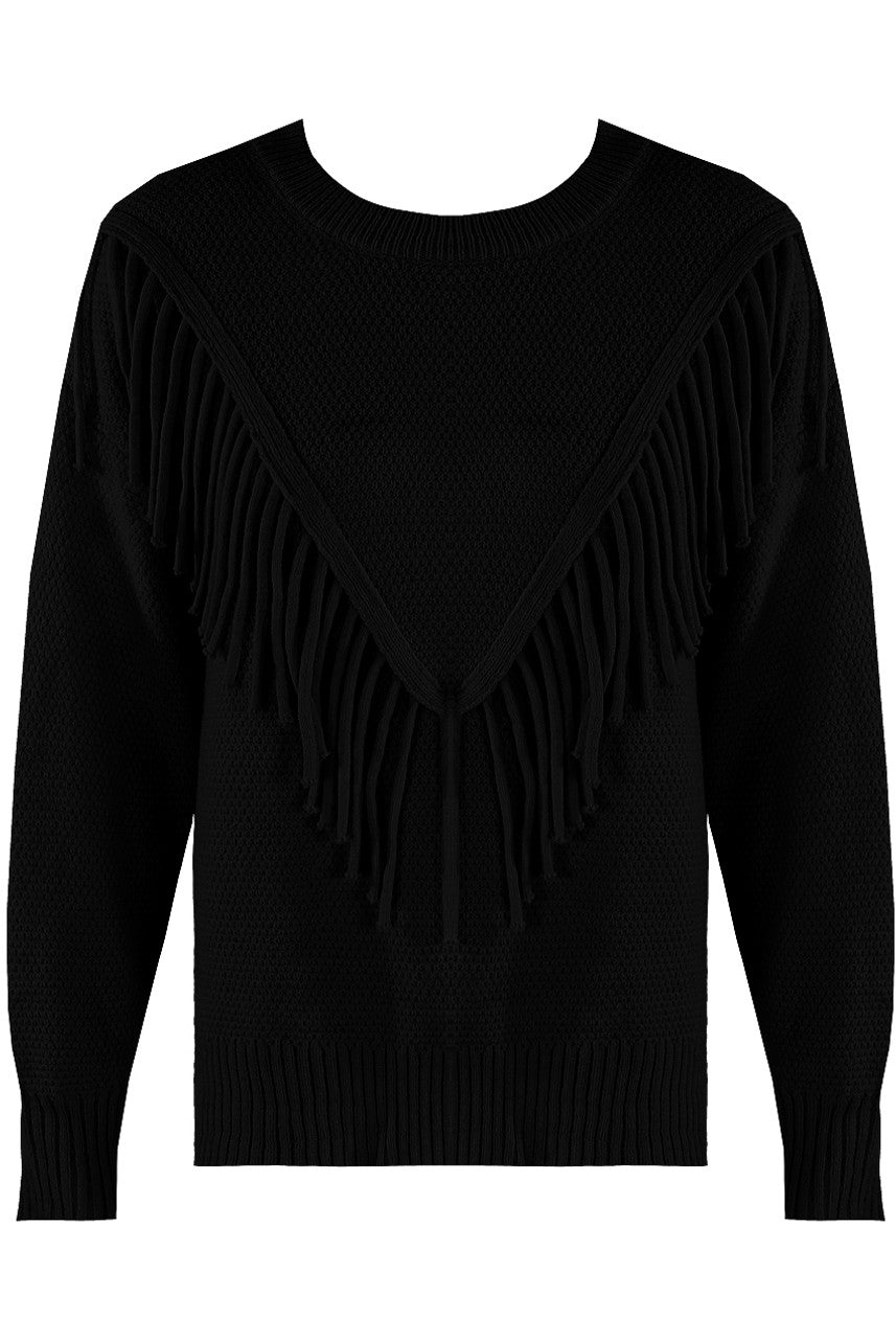 Tassel Trim Round Neck Knitted Jumper